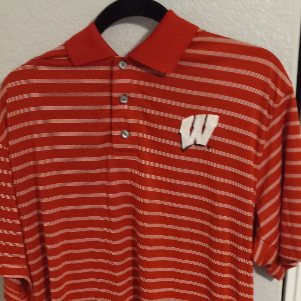 Mens Knights Apparel Wisconsin Red White Striped Short Sleeve Polo Shirt